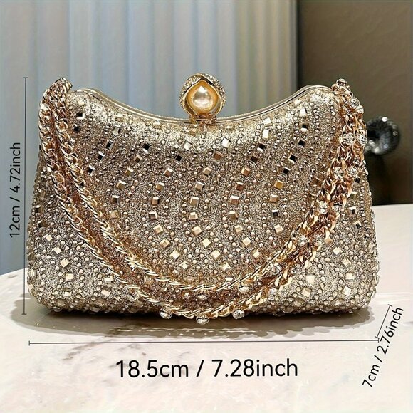 Luxurious Rhinestone Gold Clutch Evening Bag For Women - Picture 2 of 2